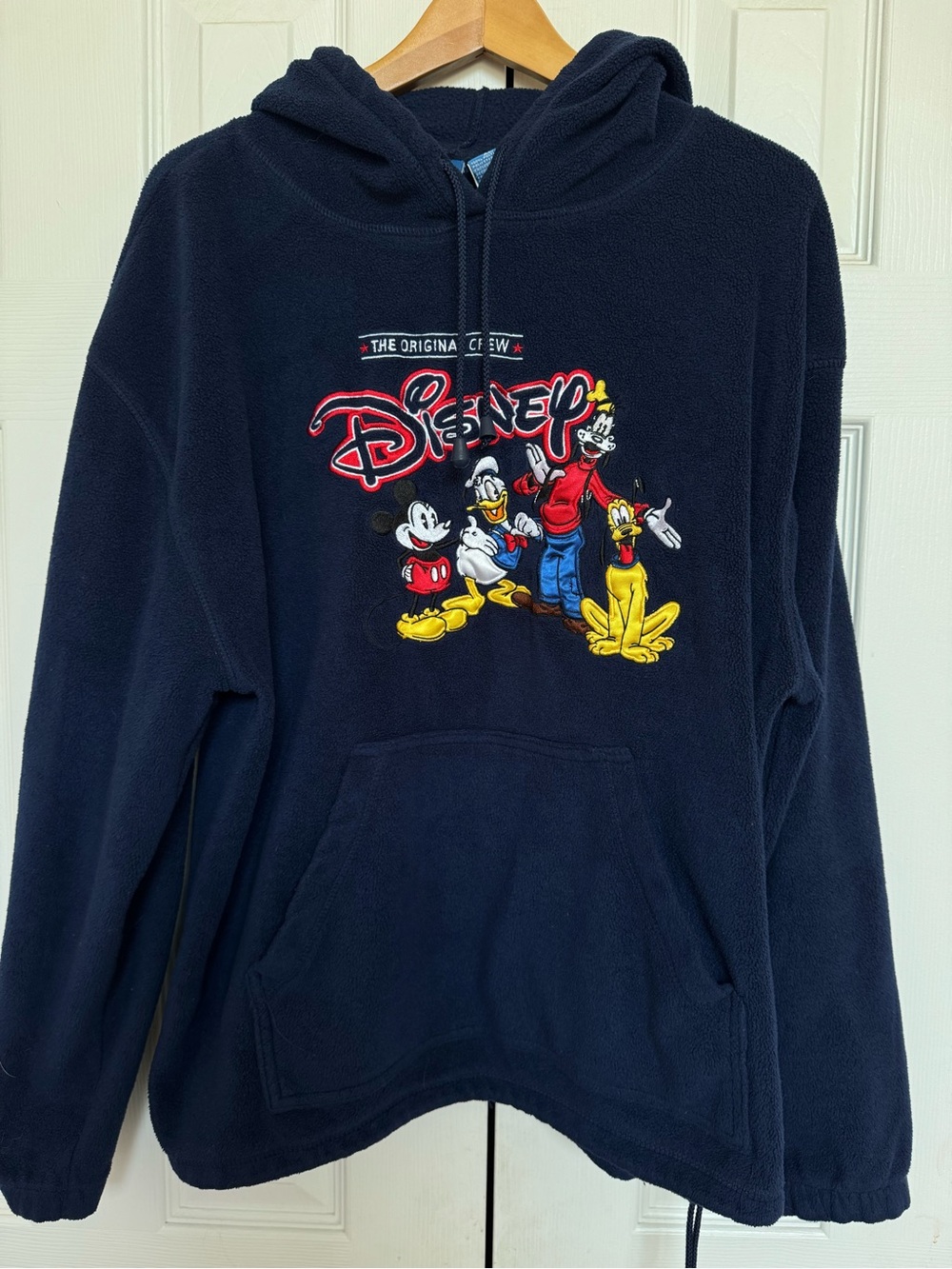 Vintage Disney The Original Crew Fleece Hoodie Navy Blue Unisex Mens XL